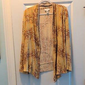 Soft Surroundings Yellow and Brown Patterned Cardigan